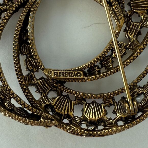 Vintage Florenza Aurora Borealis Rhinestone Gold-Tone Brooch - Picture 5 of 6